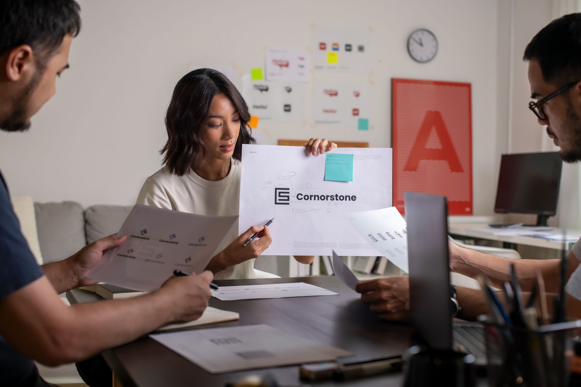 Group of Asian designers woman and man Graphic designer working in office. Artist Creative Designer Illustrator Graphic Skill Concept.